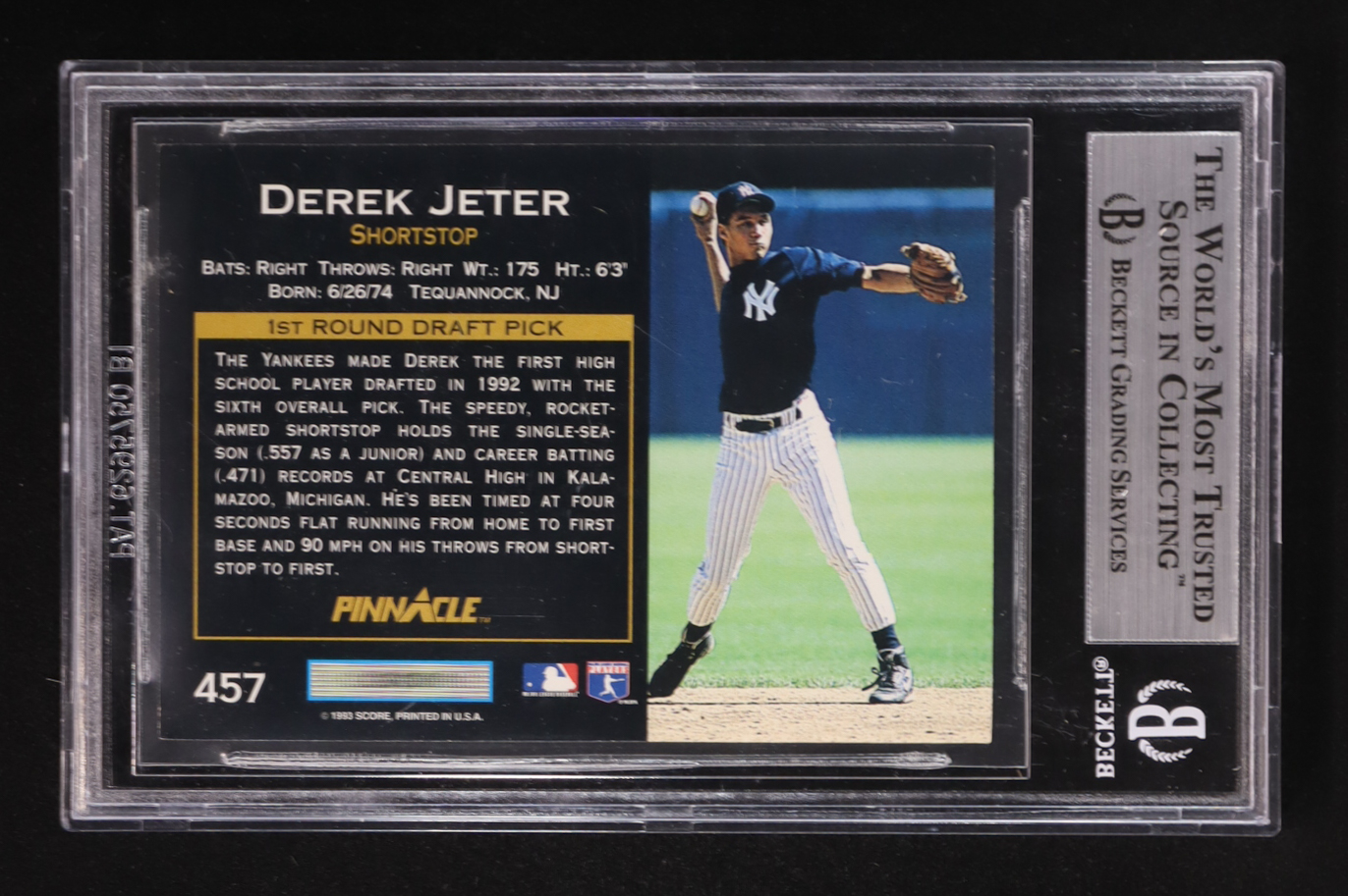 Derek Jeter 1993 Pinnacle #457 RC (BGS 8.5) at PristineAuction.com Derek Jeter 1993 Pinnacle #457 RC (BGS 8.5) at PristineAuction.com