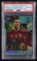 Robert Lewandowski 2021-22 Topps Chrome UEFA Champions League Chasing Glory Aqua Refractors #CG4 #035/199 (PSA 10) at PristineAuction.com