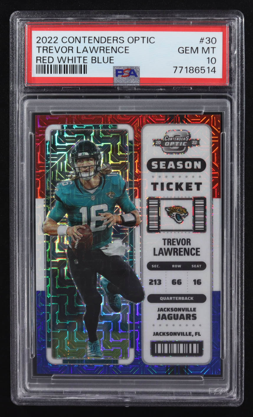 Trevor Lawrence 2022 Panini Contenders Optic Red White and Blue #30 #11/13 (PSA 9) at PristineAuction.com Trevor Lawrence 2022 Panini Contenders Optic Red White and Blue #30 #11/13 (PSA 9) at PristineAuction.com