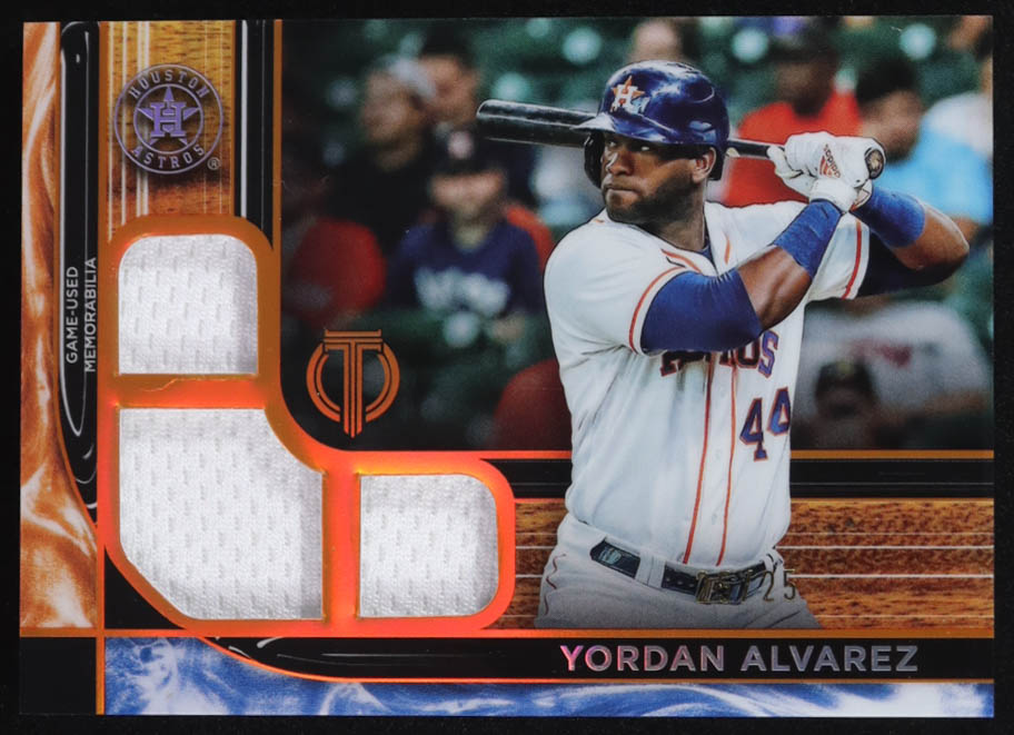 Yordan Alvarez 2022 Topps Tribute Triple Relics Orange #TTRYA #25/25 at PristineAuction.com Yordan Alvarez 2022 Topps Tribute Triple Relics Orange #TTRYA #25/25 at PristineAuction.com
