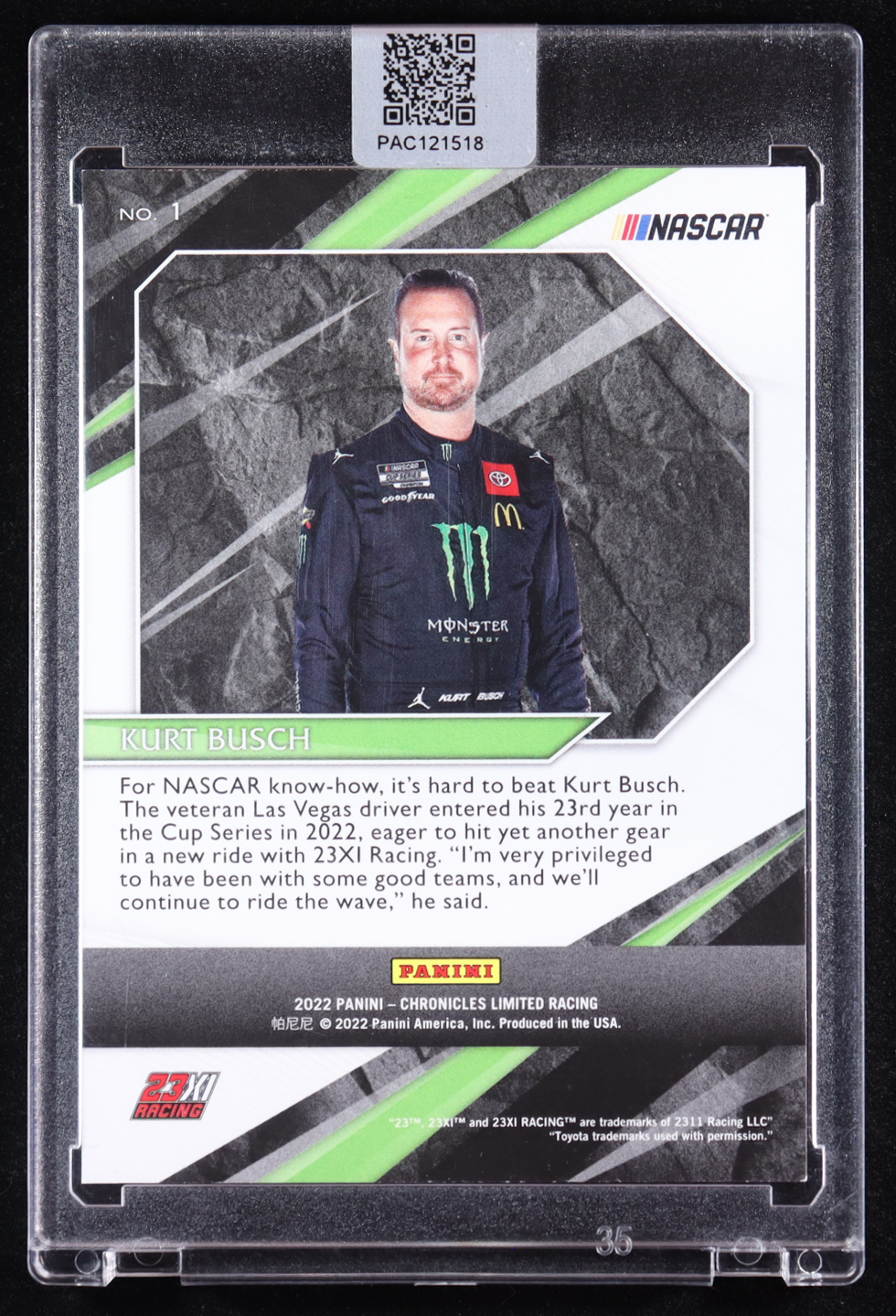 Kurt Busch Signed 2022 Panini Chronicles Limited #1 (PA) at PristineAuction.com Kurt Busch Signed 2022 Panini Chronicles Limited #1 (PA) at PristineAuction.com
