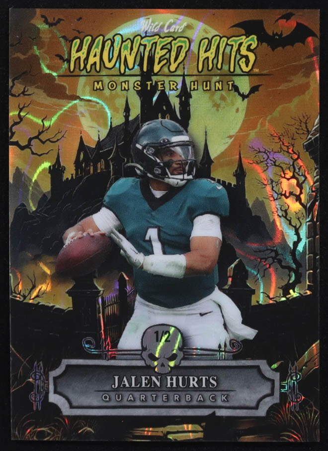 Jalen Hurts 2025 Wild Card Haunted Hits Monster Hunt Haunted Mansion Lava Holo #HHCCJH #1/2 at PristineAuction.com Jalen Hurts 2025 Wild Card Haunted Hits Monster Hunt Haunted Mansion Lava Holo #HHCCJH #1/2 at PristineAuction.com