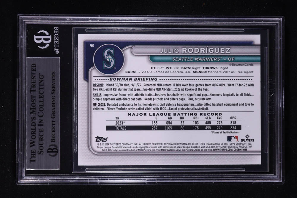 Julio Rodriguez Signed 2024 Bowman #90 (BGS) at PristineAuction.com Julio Rodriguez Signed 2024 Bowman #90 (BGS) at PristineAuction.com