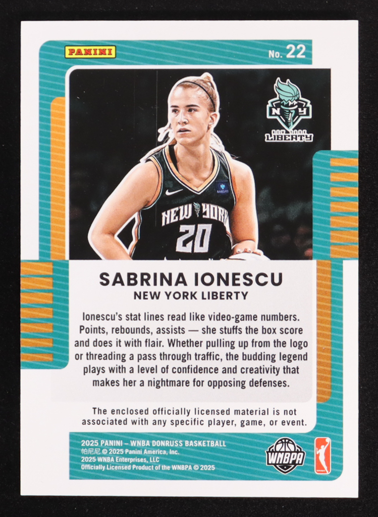 Sabrina Ionescu 2025 Donruss WNBA Jersey Series #22 at PristineAuction.com Sabrina Ionescu 2025 Donruss WNBA Jersey Series #22 at PristineAuction.com