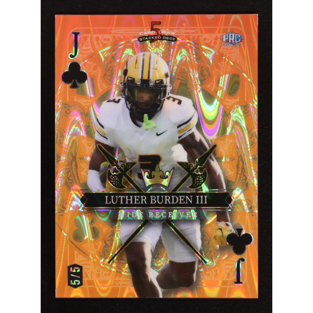 Luther Burden III 2024 Wild Card 5 Card Draw Stacked Deck Jack Of Clubs Orange RayWave #SDPC-LBN #5/5 RC at PristineAuction.com