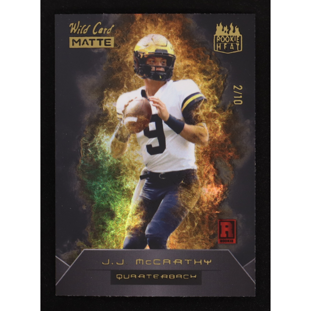 J.J. McCarthy 2023 Wild Card Matte Rookie Heat Gold Foil Black #RH-JM #02/10 RC at PristineAuction.com