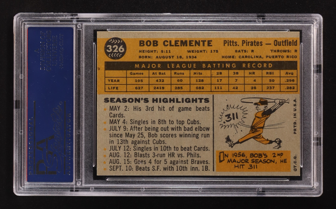 Bob Clemente 1960 Topps #326 (PSA 8) at PristineAuction.com Bob Clemente 1960 Topps #326 (PSA 8) at PristineAuction.com