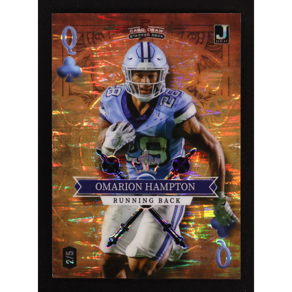 Omarion Hampton 2023 Wild Card 5 Card Draw Stacked Deck Queen Of Clubs Orange Stealth #SDOH #2/5 RC at PristineAuction.com