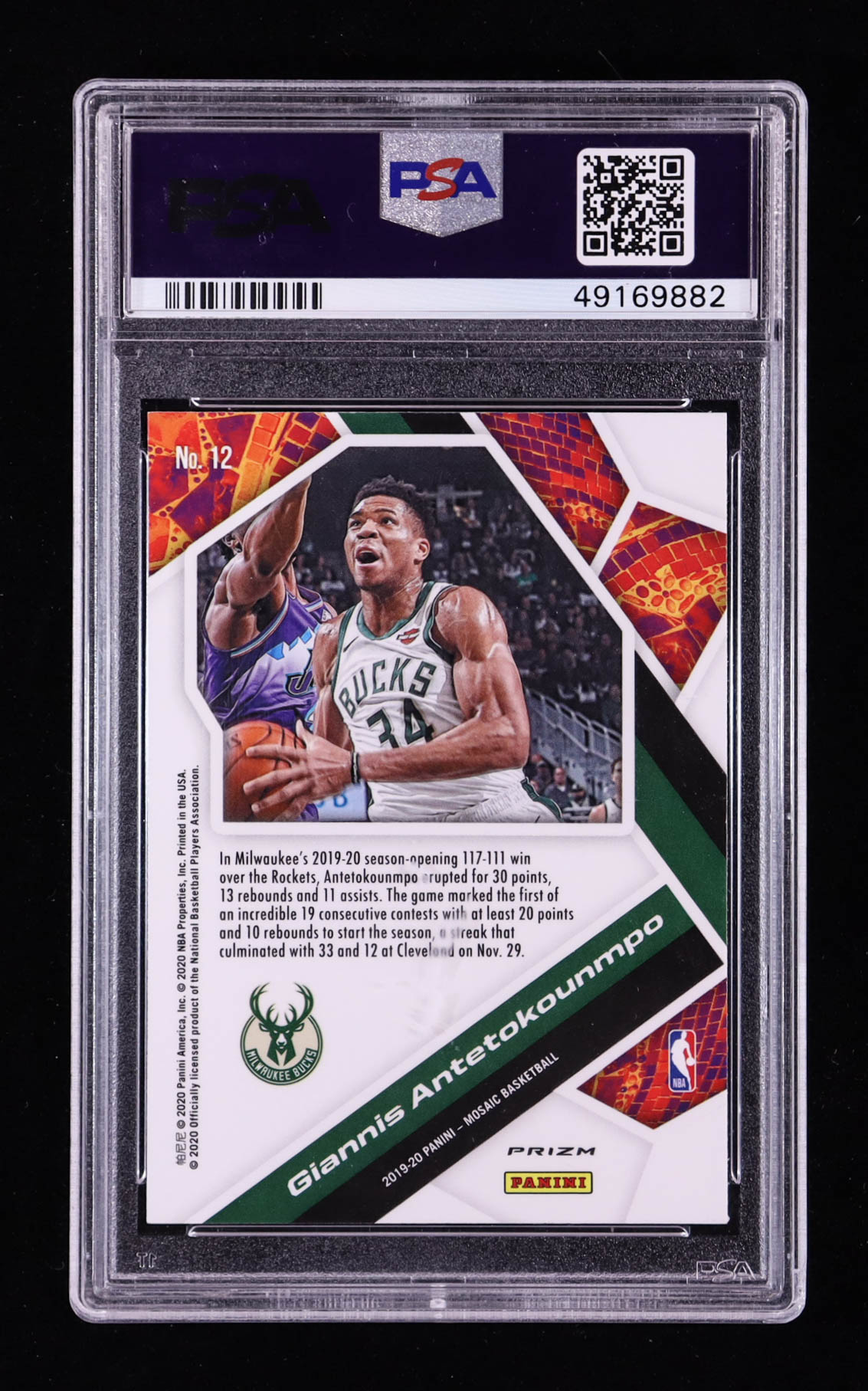 Giannis Antetokounmpo 2019-20 Panini Mosaic Will to Win Mosaic #12 (PSA 10) at PristineAuction.com Giannis Antetokounmpo 2019-20 Panini Mosaic Will to Win Mosaic #12 (PSA 10) at PristineAuction.com