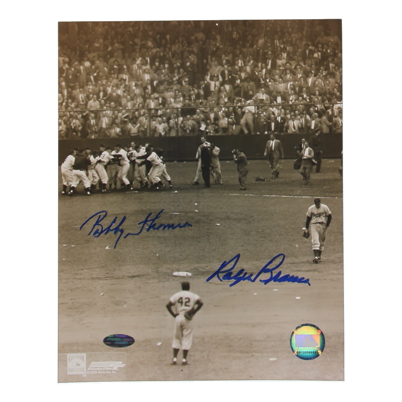 Bobby Thomson & Ralph Branca Signed "Shot Heard 'Round the World" 8x10 Photo (Steiner) at PristineAuction.com Bobby Thomson & Ralph Branca Signed "Shot Heard 'Round the World" 8x10 Photo (Steiner) at PristineAuction.com