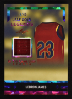 LeBron James 2024 Leaf Leaf Gold Legends In the Game Used Sports Rainbow Holo Foil Game-Used #LGL12 #4/45 at PristineAuction.com