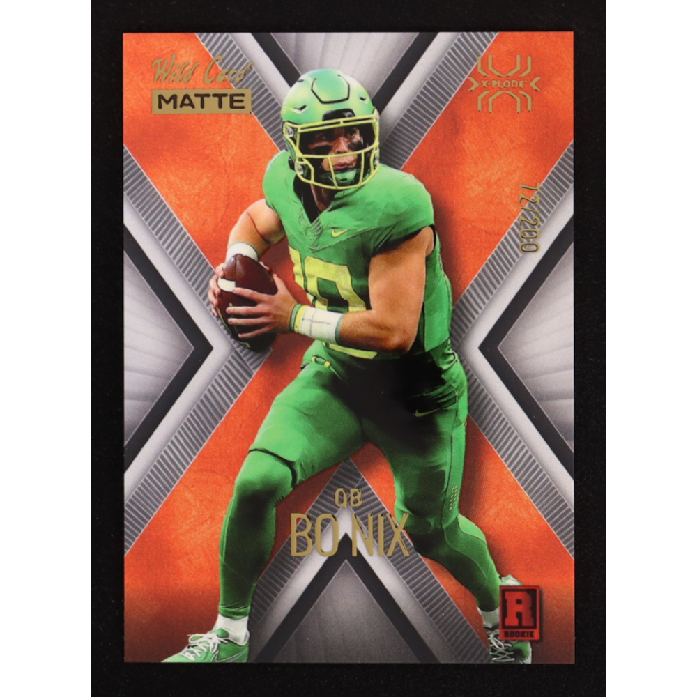 Bo Nix 2023 Wild Card Matte X-Plode Gold Foil Silver Orange #MXPBN #072/200 RC at PristineAuction.com