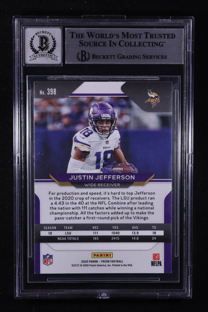 Justin Jefferson Signed 2020 Panini Prizm #398 RC (BGS | Autograph Graded BGS 10) at PristineAuction.com Justin Jefferson Signed 2020 Panini Prizm #398 RC (BGS | Autograph Graded BGS 10) at PristineAuction.com