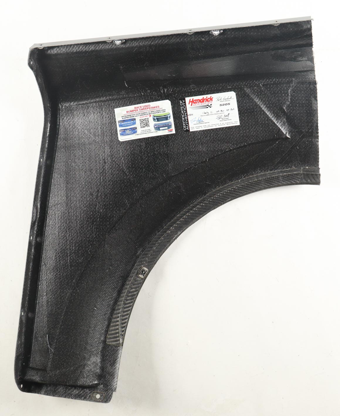 William Byron Race-Used 2025 NASCAR Cup Series #24 Liberty University Partial Left Rear Quarter Panel Car Piece (Hendrick Motorsports) at PristineAuction.com William Byron Race-Used 2025 NASCAR Cup Series #24 Liberty University Partial Left Rear Quarter Panel Car Piece (Hendrick Motorsports) at PristineAuction.com