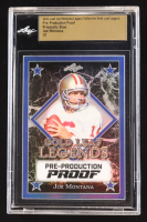 Joe Montana 2024 Leaf Joe Montana Legacy Gold Leaf Legends Pre-Production Proof Prismatic Blue #NNO #1/1 (Leaf Encapsulated) at PristineAuction.com
