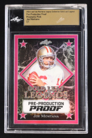 Joe Montana 2024 Leaf Joe Montana Legacy Gold Leaf Legends Pre-Production Proof Prismatic Pink #NNO #1/1 (Leaf Encapsulated) at PristineAuction.com