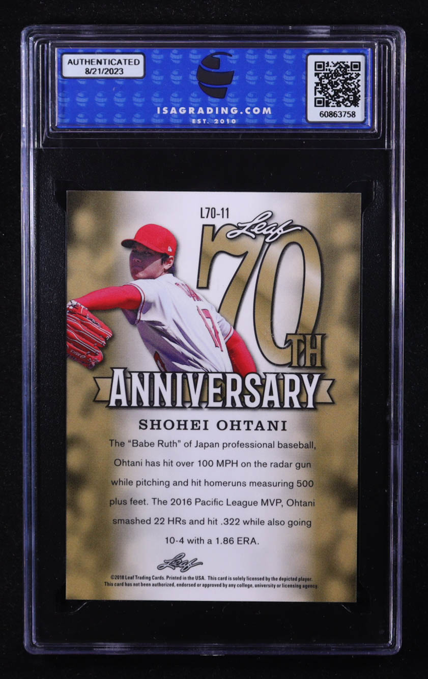 Shohei Ohtani 2018 Leaf 70th Anniversary Silver #L70-11 (ISA 10) at PristineAuction.com Shohei Ohtani 2018 Leaf 70th Anniversary Silver #L70-11 (ISA 10) at PristineAuction.com