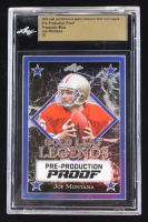 Joe Montana 2024 Leaf Joe Montana Legacy Gold Leaf Legends Pre-Production Proof Prismatic Blue #NNO #1/1 (Leaf Encapsulated) at PristineAuction.com