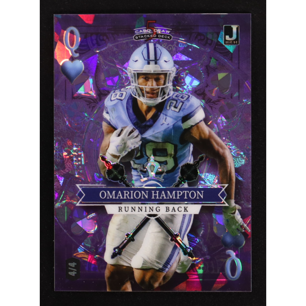 Omarion Hampton 2023 Wild Card 5 Card Draw Stacked Deck Queen Of Hearts Purple Crystal #SDOH #4/4 RC at PristineAuction.com