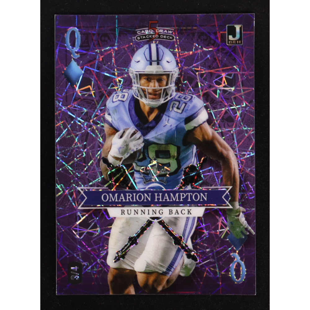 Omarion Hampton 2023 Wild Card 5 Card Draw Stacked Deck Queen Of Diamonds Purple Lazer #SDOH #3/4 RC at PristineAuction.com