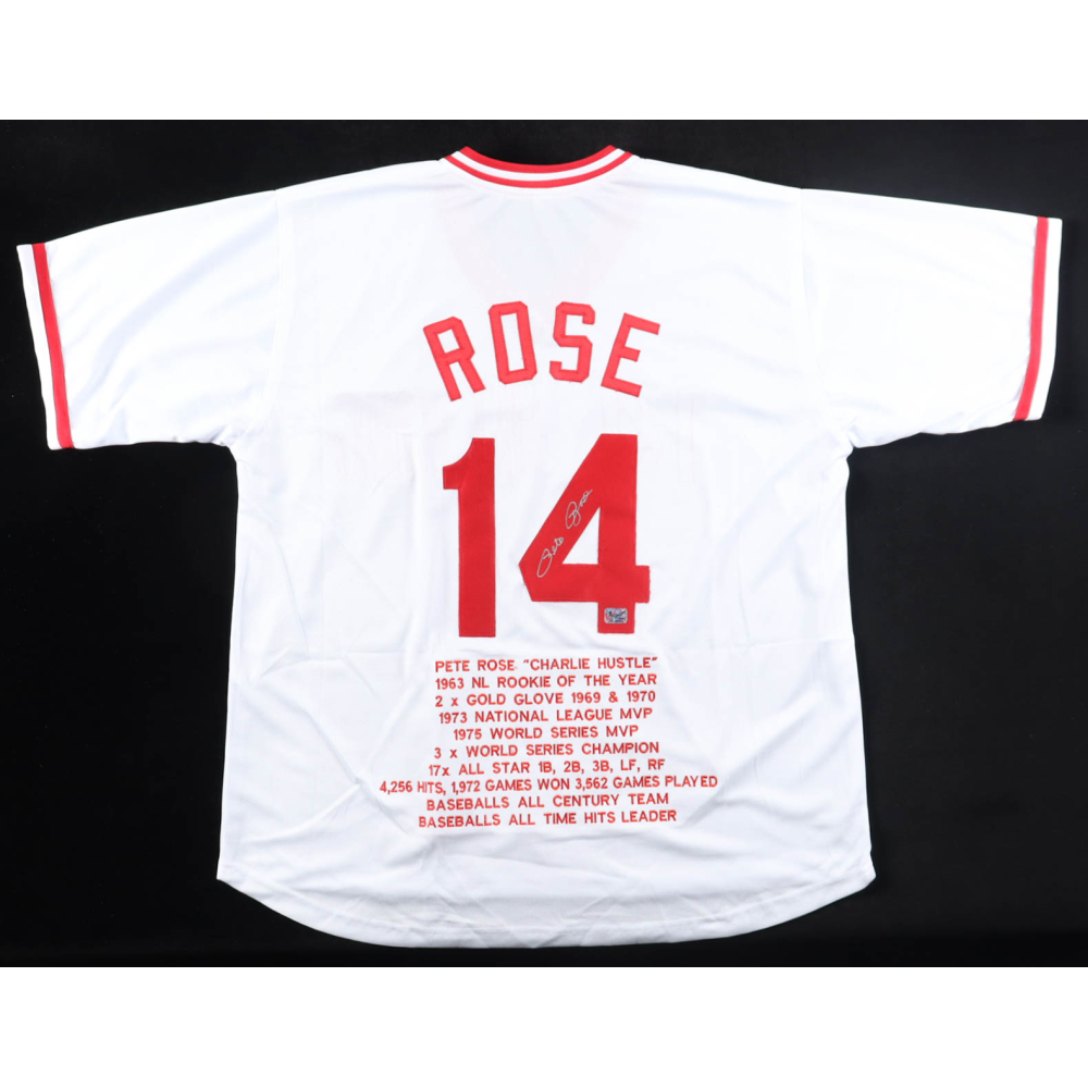 Pete Rose Signed Career Highlight Stat Jersey (Rose) at PristineAuction.com