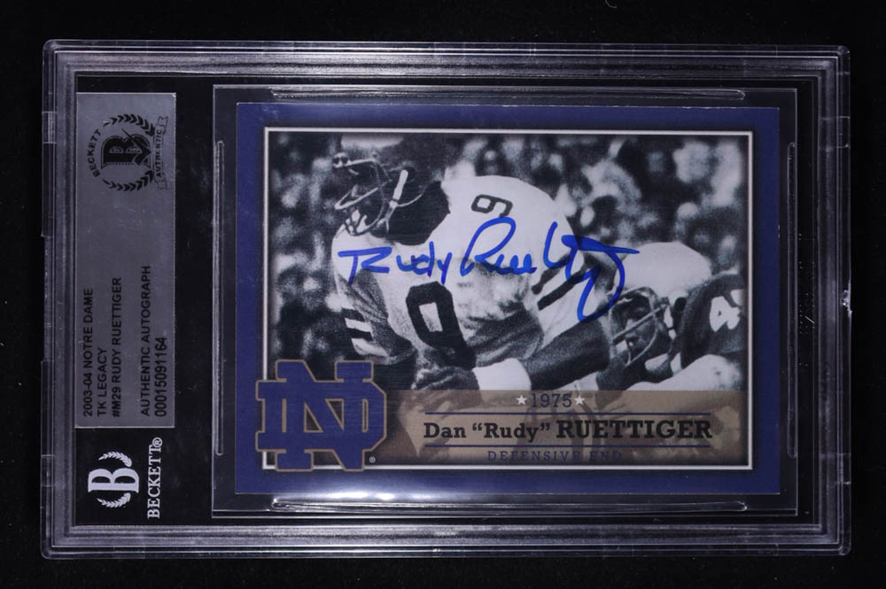 Rudy Ruettiger Signed 2003-04 Notre Dame TK Legacy #M29 (BGS) at PristineAuction.com Rudy Ruettiger Signed 2003-04 Notre Dame TK Legacy #M29 (BGS) at PristineAuction.com