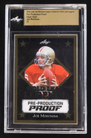 Joe Montana 2024 Leaf Joe Montana Legacy Gold Leaf Legends Pre-Production Proof Clear Gold #NNO #1/1 (Leaf Encapsulated) at PristineAuction.com