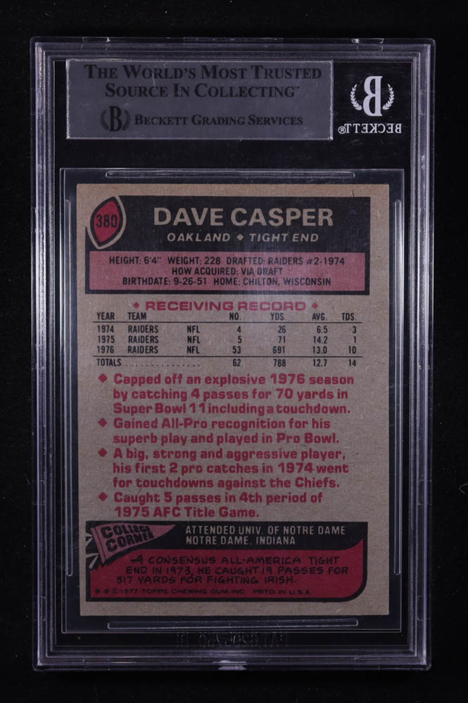 Dave Casper Signed 1977 Topps #380 (BGS) at PristineAuction.com Dave Casper Signed 1977 Topps #380 (BGS) at PristineAuction.com