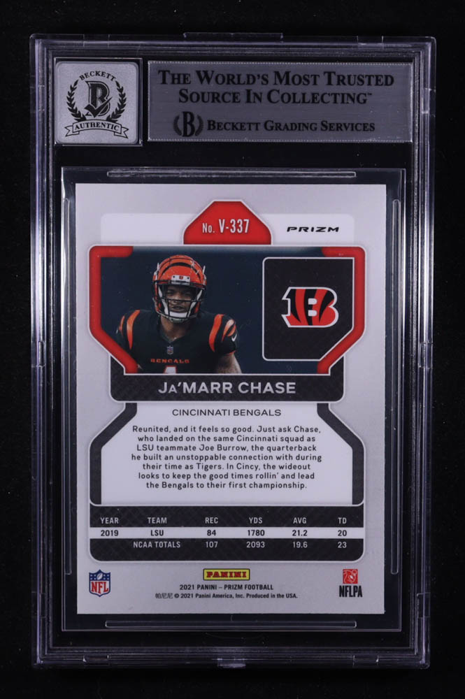 Ja'Marr Chase Signed 2021 Panini Prizm Rookie Variations #V-337 RC (BGS | Autograph Grade BGS 10) at PristineAuction.com Ja'Marr Chase Signed 2021 Panini Prizm Rookie Variations #V-337 RC (BGS | Autograph Grade BGS 10) at PristineAuction.com