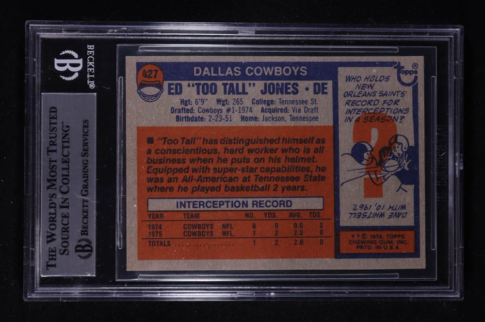 Ed "Too Tall" Jones Signed 1976 Topps #427 RC (BGS) at PristineAuction.com Ed "Too Tall" Jones Signed 1976 Topps #427 RC (BGS) at PristineAuction.com