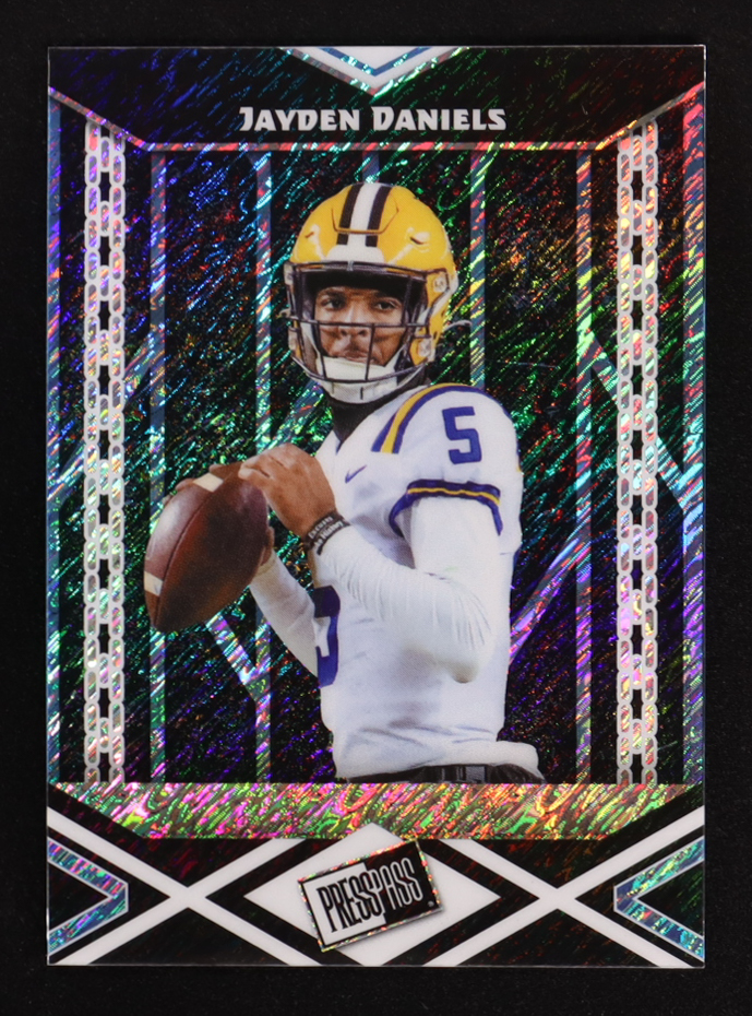 Jayden Daniels 2024 Leaf Collective Promo Press Pass Shimmer Light Blue #PPB3 RC at PristineAuction.com Jayden Daniels 2024 Leaf Collective Promo Press Pass Shimmer Light Blue #PPB3 RC at PristineAuction.com