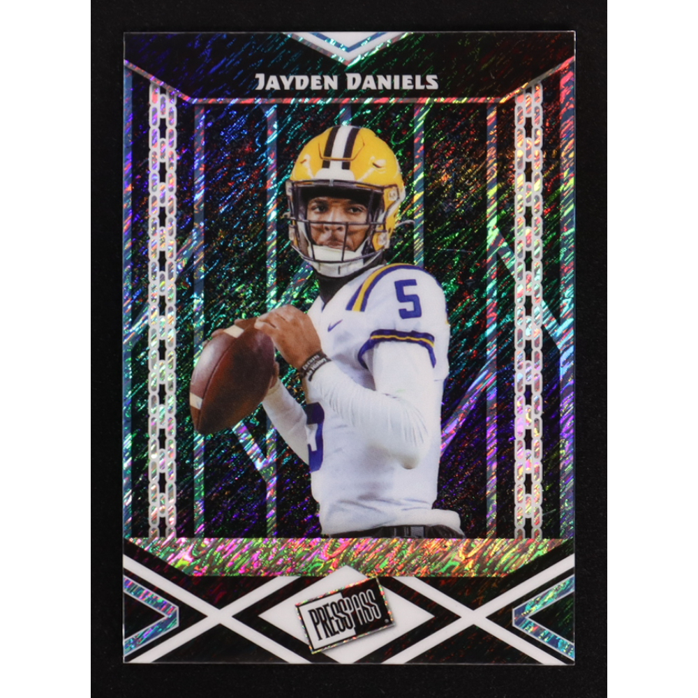 Jayden Daniels 2024 Leaf Collective Promo Press Pass Shimmer Light Blue #PPB3 RC at PristineAuction.com