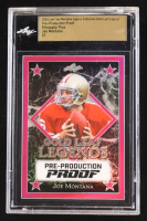 Joe Montana 2024 Leaf Joe Montana Legacy Gold Leaf Legends Pre-Production Proof Prismatic Pink #NNO #1/1 (Leaf Encapsulated) at PristineAuction.com