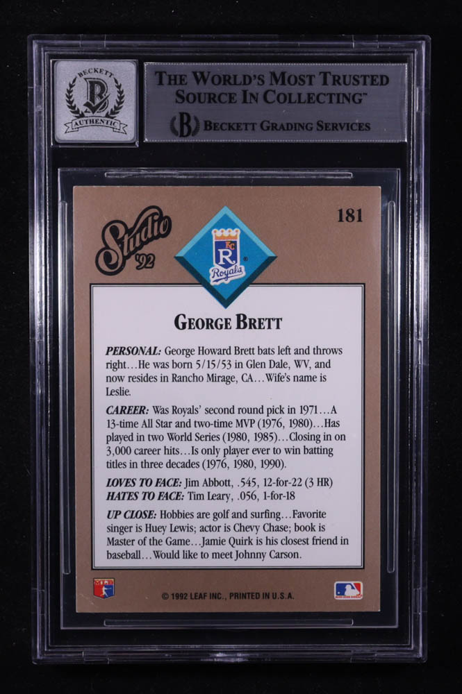 George Brett Signed 1992 Topps Studio #181 (BGS | Autograph Graded BGS 10) at PristineAuction.com George Brett Signed 1992 Topps Studio #181 (BGS | Autograph Graded BGS 10) at PristineAuction.com