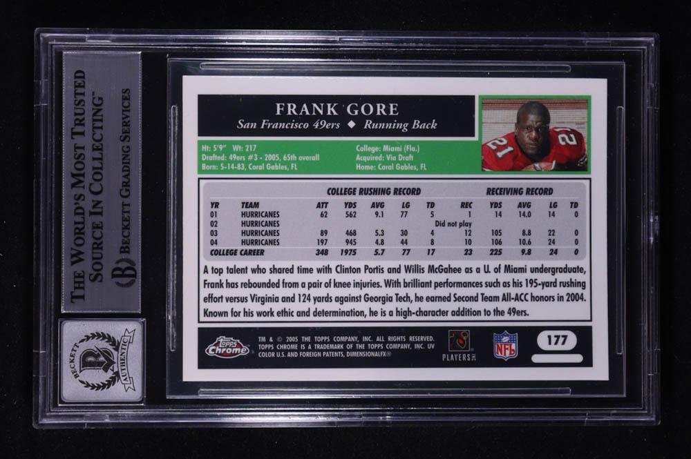 Frank Gore Signed 2005 Topps Chrome 50th Anniversary #117 RC (BGS | Autograph Graded BGS 10) at PristineAuction.com Frank Gore Signed 2005 Topps Chrome 50th Anniversary #117 RC (BGS | Autograph Graded BGS 10) at PristineAuction.com