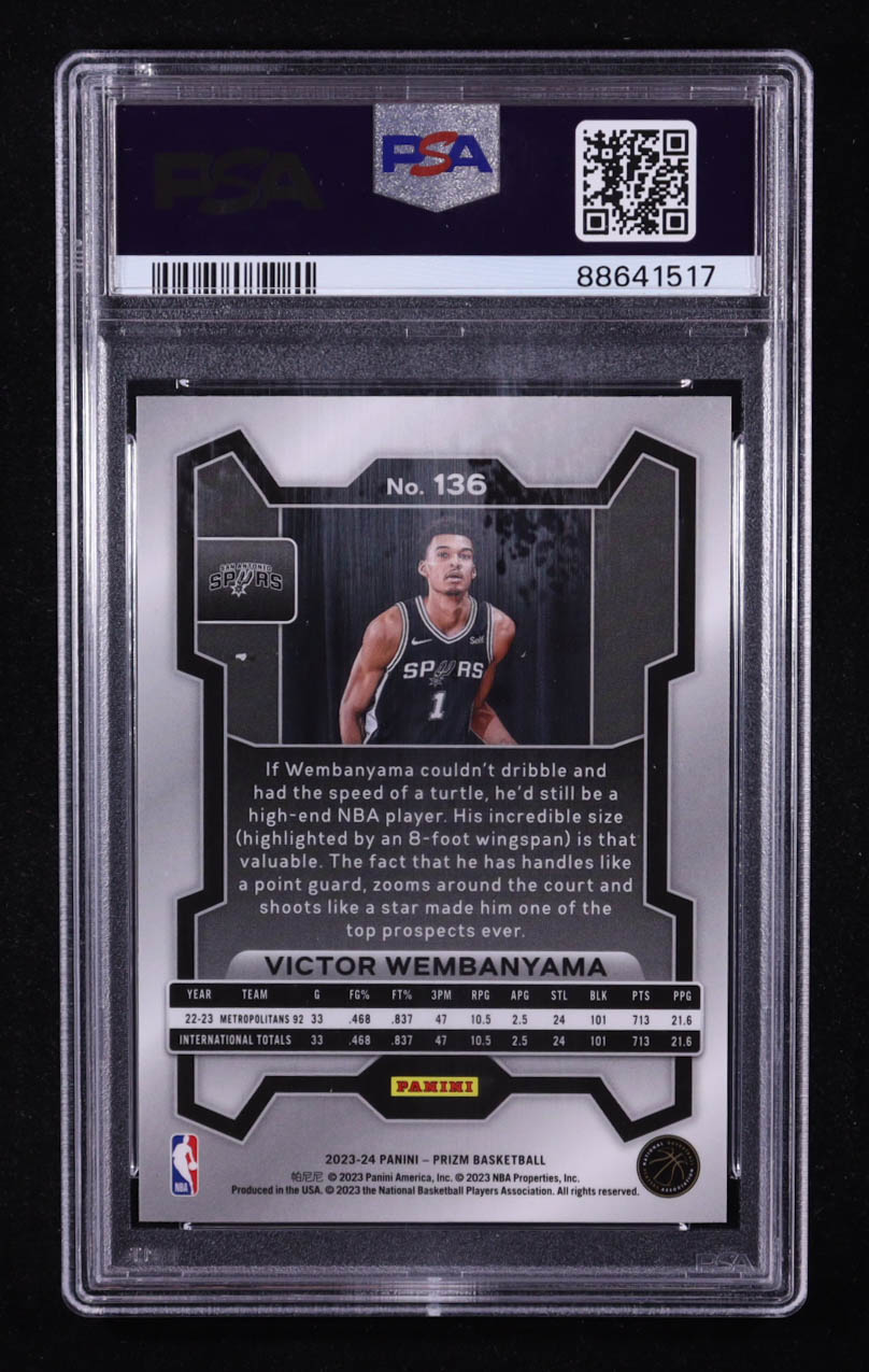 Victor Wembanyama 2023-24 Panini Prizm #136 RC (PSA 10) at PristineAuction.com Victor Wembanyama 2023-24 Panini Prizm #136 RC (PSA 10) at PristineAuction.com
