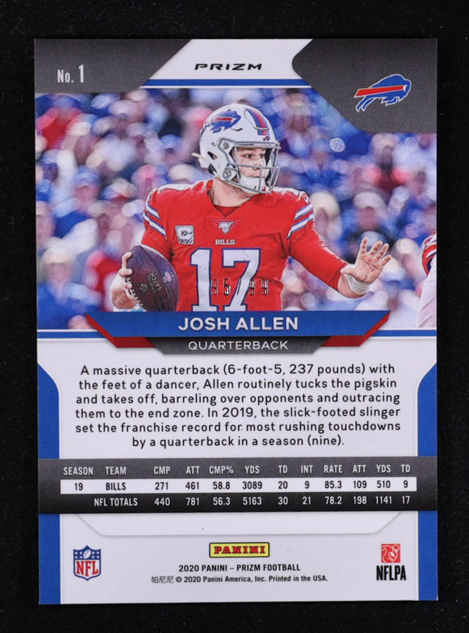 Josh Allen 2020 Panini Prizm Prizms Blue Ice #1 #95/99 at PristineAuction.com Josh Allen 2020 Panini Prizm Prizms Blue Ice #1 #95/99 at PristineAuction.com