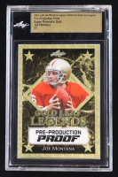 Joe Montana 2024 Leaf Joe Montana Legacy Gold Leaf Legends Pre-Production Proof Super Prismatic Gold #NNO #1/1 (Leaf Encapsulated) at PristineAuction.com