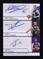 Dirk Nowitzki / Pau Gasol / Tony Parker 2023-24 Panini National Treasures Autographs Triple #6 #22/25 at PristineAuction.com