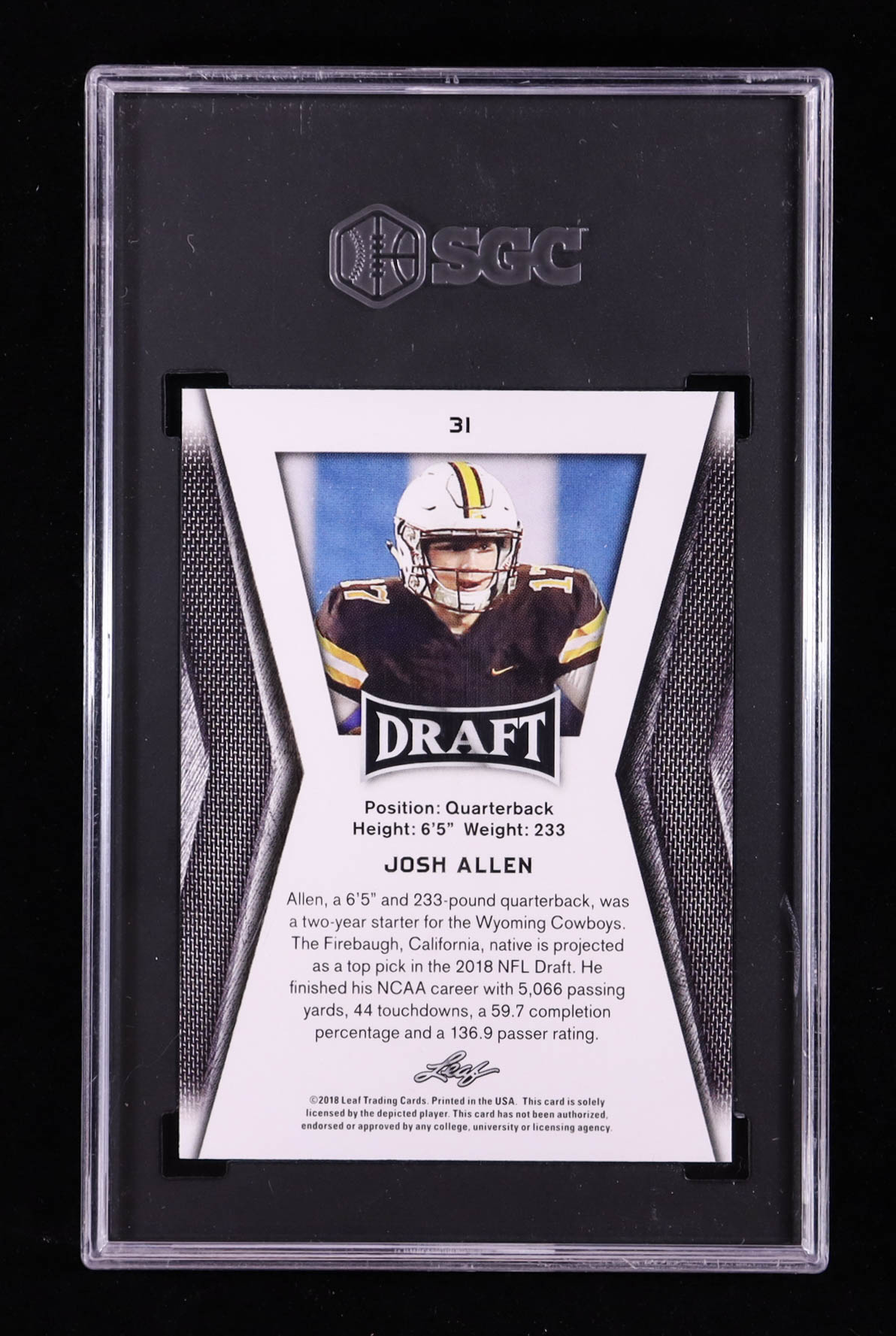 Josh Allen 2018 Leaf Draft #31 RC (SGC 10) at PristineAuction.com Josh Allen 2018 Leaf Draft #31 RC (SGC 10) at PristineAuction.com
