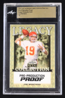 Joe Montana 2024 Leaf Joe Montana Legacy Base Auto Pre-Production Proof Super Prismatic Gold #NNO #1/1 (Leaf Encapsulated) at PristineAuction.com