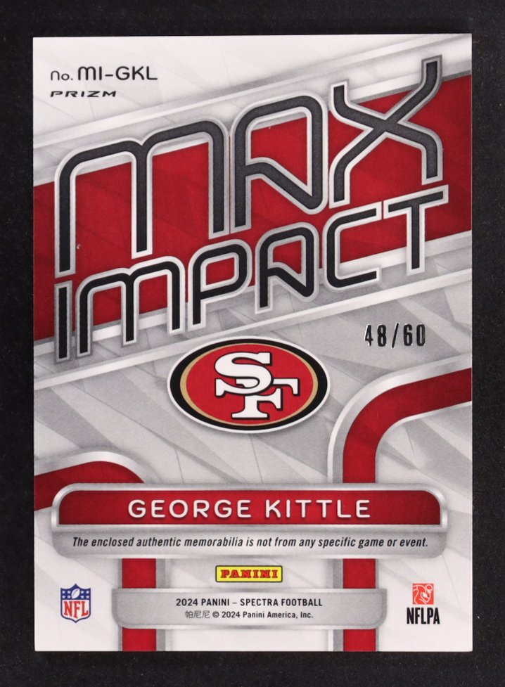 George Kittle 2024 Panini Spectra Max Impact Materials Neon Blue #23 #48/60 at PristineAuction.com George Kittle 2024 Panini Spectra Max Impact Materials Neon Blue #23 #48/60 at PristineAuction.com