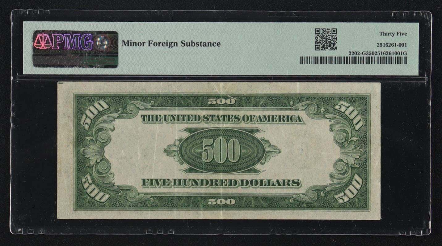 1934 United States of America $500 Five Hundred Dollar Federal Reserve Note (PMG 35) at PristineAuction.com 1934 United States of America $500 Five Hundred Dollar Federal Reserve Note (PMG 35) at PristineAuction.com