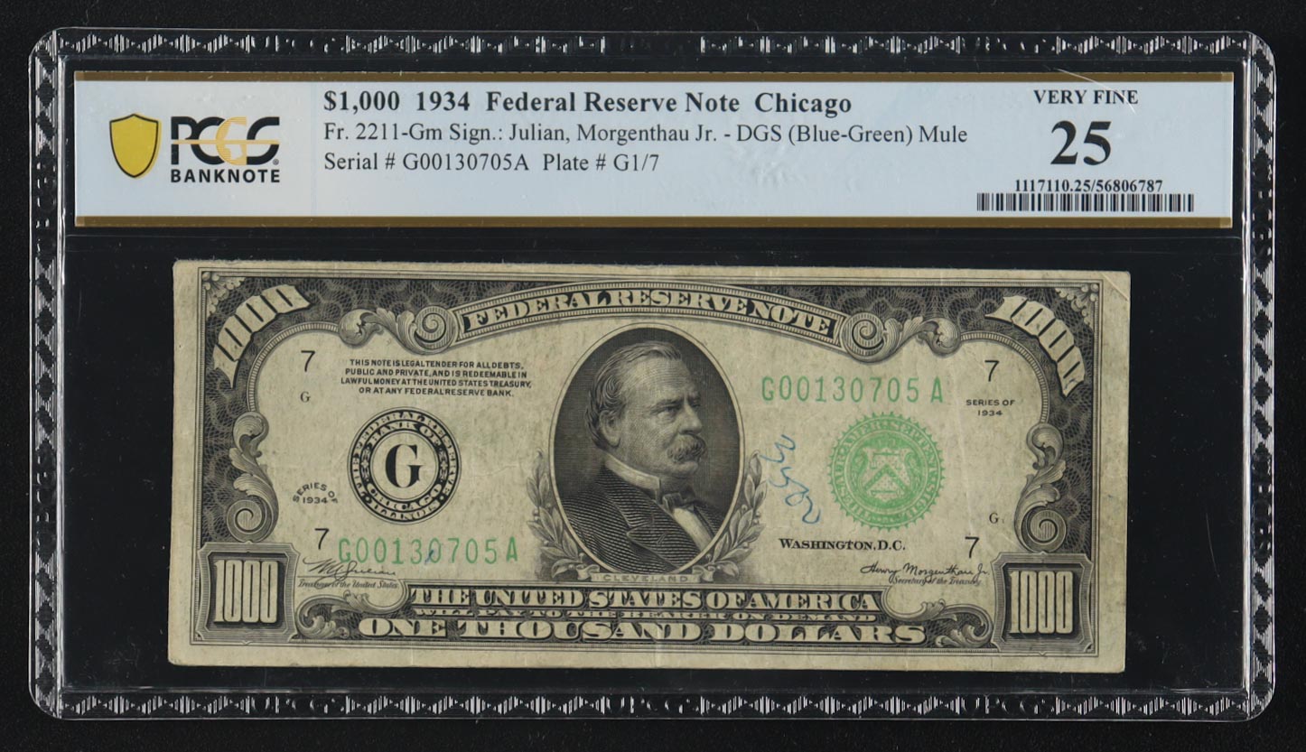 1934 United States of America $1,000 One Thousand Dollar Federal Reserve Note (PCGS 25) at PristineAuction.com 1934 United States of America $1,000 One Thousand Dollar Federal Reserve Note (PCGS 25) at PristineAuction.com