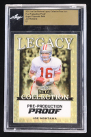 Joe Montana 2024 Leaf Joe Montana Legacy Base Auto Pre-Production Proof Super Prismatic Gold #NNO #1/1 (Leaf Encapsulated) at PristineAuction.com