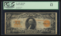 1922 United States of America $20 Twenty Dollar Gold Certificate Note (PCGS 12) at PristineAuction.com