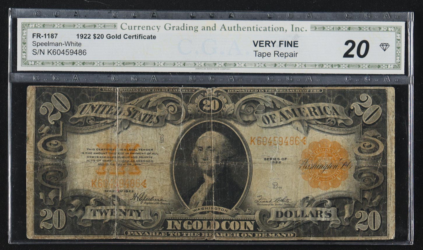 1922 United States of America $20 Twenty Dollar Gold Certificate Note (CGA 20) at PristineAuction.com 1922 United States of America $20 Twenty Dollar Gold Certificate Note (CGA 20) at PristineAuction.com