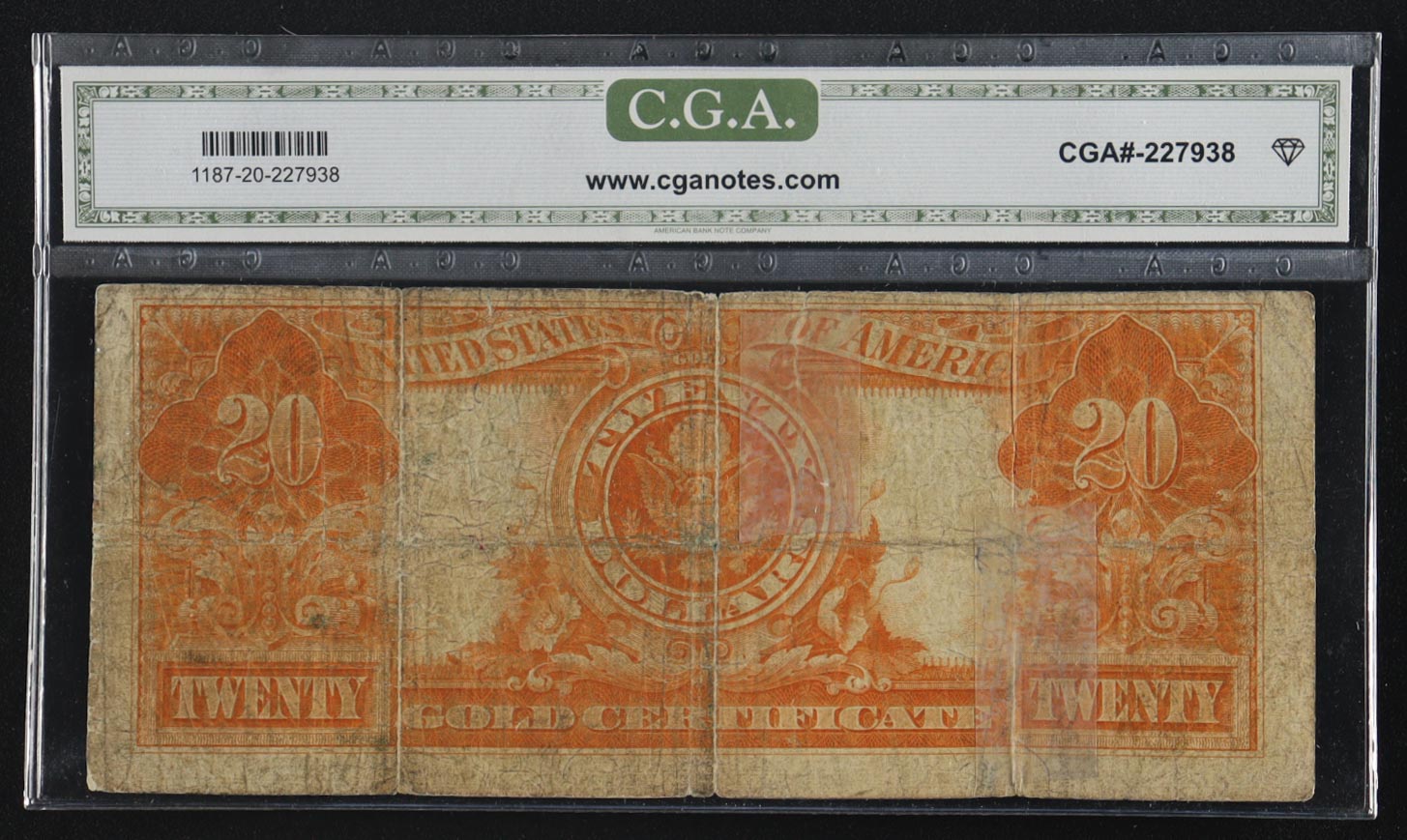 1922 United States of America $20 Twenty Dollar Gold Certificate Note (CGA 20) at PristineAuction.com 1922 United States of America $20 Twenty Dollar Gold Certificate Note (CGA 20) at PristineAuction.com