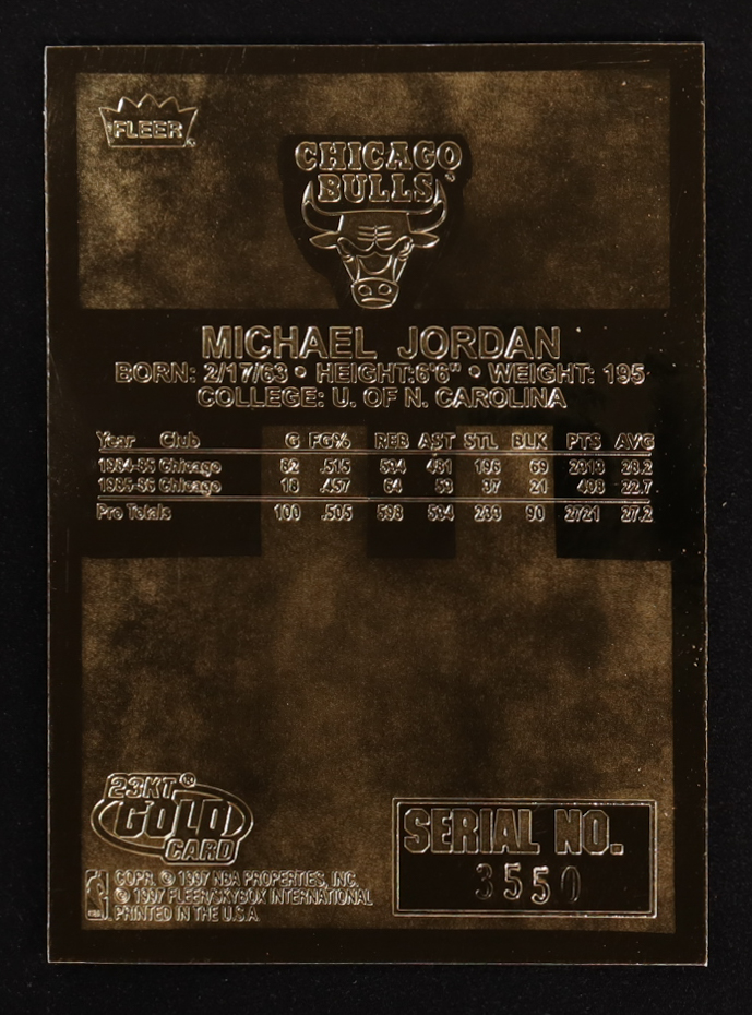 Michael Jordan 1994-00 Bleachers 23 Karat Gold #60 '86-87 Fleer BK Texture Black Sig at PristineAuction.com Michael Jordan 1994-00 Bleachers 23 Karat Gold #60 '86-87 Fleer BK Texture Black Sig at PristineAuction.com