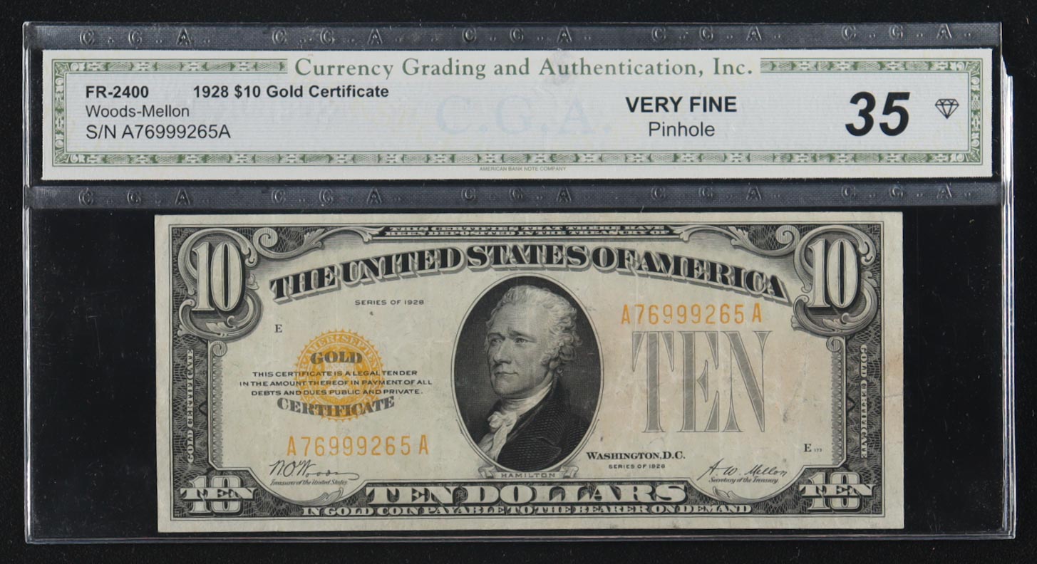 1928 United States of America $10 Ten Dollar Gold Certificate Note (PMG 30) at PristineAuction.com 1928 United States of America $10 Ten Dollar Gold Certificate Note (PMG 30) at PristineAuction.com